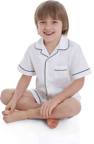 طقم بيجامة Lavenderi Toddle Kids للفتيات والأولاد 100% قطن بأكمام قصيرة، طقم بيجامة قصير للأطفال (مقاس 2 طفل صغير - 14 عامًا) in Kuwait