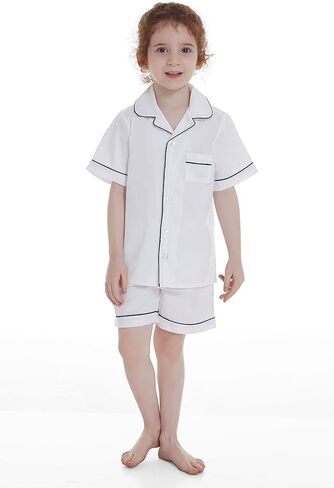 طقم بيجامة Lavenderi Toddle Kids للفتيات والأولاد 100% قطن بأكمام قصيرة، طقم بيجامة قصير للأطفال (مقاس 2 طفل صغير - 14 عامًا) in Kuwait