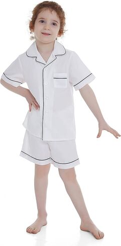 طقم بيجامة Lavenderi Toddle Kids للفتيات والأولاد 100% قطن بأكمام قصيرة، طقم بيجامة قصير للأطفال (مقاس 2 طفل صغير - 14 عامًا) in Kuwait