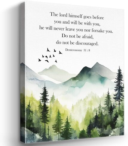 Parzcot Deuteronomy 31: 8 Wall Art，Christian Canvas Wall Art Positive Scripture Painting Home Wall Decor Framed,Green Forest Mountain Wall Art, Office Wall Art for Women, Motivational Poster in Saudi Arabia