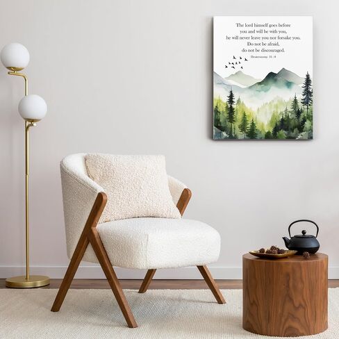 Parzcot Deuteronomy 31: 8 Wall Art，Christian Canvas Wall Art Positive Scripture Painting Home Wall Decor Framed,Green Forest Mountain Wall Art, Office Wall Art for Women, Motivational Poster in Saudi Arabia
