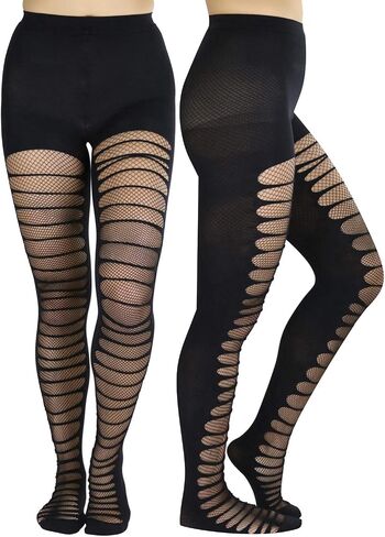 ToBeInStyle Women's Distressed Double Layer Fishnet Tights in Saudi Arabia