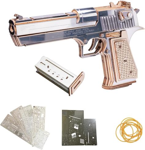 MU Wooden Puzzle for Adult Desert Eagle Wood Rubber Band Gun Defender Building, AK47 Revolver Pistol Toys 3D Metal Puzzles Model Kits, Handgun DIY Kits Xmas Birthday Men Hobby Gifts Desk Decor in Saudi Arabia