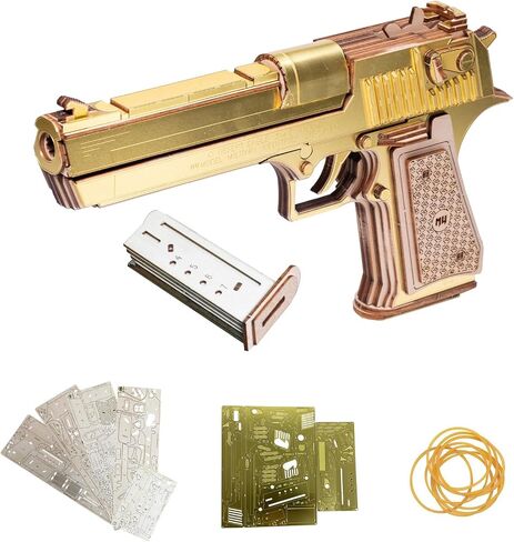 MU Wooden Puzzle for Adult Desert Eagle Wood Rubber Band Gun Defender Building, AK47 Revolver Pistol Toys 3D Metal Puzzles Model Kits, Handgun DIY Kits Xmas Birthday Men Hobby Gifts Desk Decor in Saudi Arabia