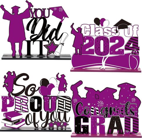 Romart Graduation Party Centerpieces for Tables: 4 Pieces Wooden Graduation Centerpieces Class of 2024 Table Toppers for High School College Graduation Party Favor Supplies Photo Booth Props in Saudi Arabia
