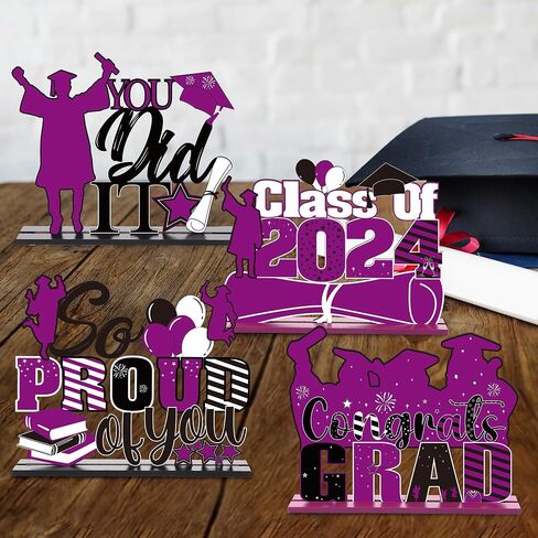 Romart Graduation Party Centerpieces for Tables: 4 Pieces Wooden Graduation Centerpieces Class of 2024 Table Toppers for High School College Graduation Party Favor Supplies Photo Booth Props in Saudi Arabia