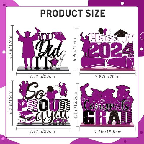 Romart Graduation Party Centerpieces for Tables: 4 Pieces Wooden Graduation Centerpieces Class of 2024 Table Toppers for High School College Graduation Party Favor Supplies Photo Booth Props in Saudi Arabia
