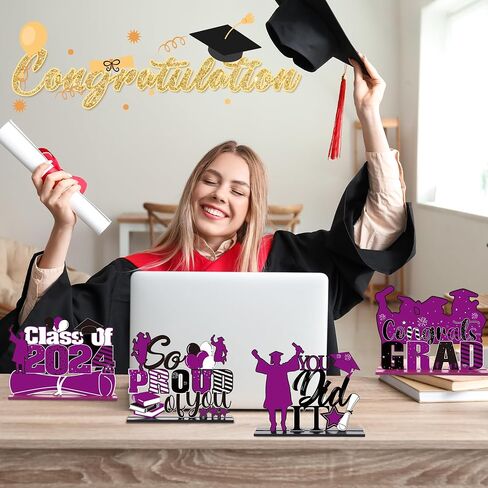 Romart Graduation Party Centerpieces for Tables: 4 Pieces Wooden Graduation Centerpieces Class of 2024 Table Toppers for High School College Graduation Party Favor Supplies Photo Booth Props in Saudi Arabia