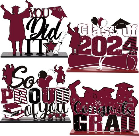 Romart Graduation Party Centerpieces for Tables: 4 Pieces Wooden Graduation Centerpieces Class of 2024 Table Toppers for High School College Graduation Party Favor Supplies Photo Booth Props in Saudi Arabia