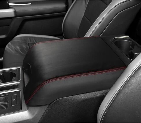 غطاء وحدة التحكم المركزية لسيارة Ford F150 2015-2020 & F250 F350 F450 2017-2022 غطاء مسند ذراع وحدة التحكم لسيارة Ford Expedition 2018-2024 واقي مسند الذراع (أسود مع غرز سوداء، 2015-2020) in Kuwait