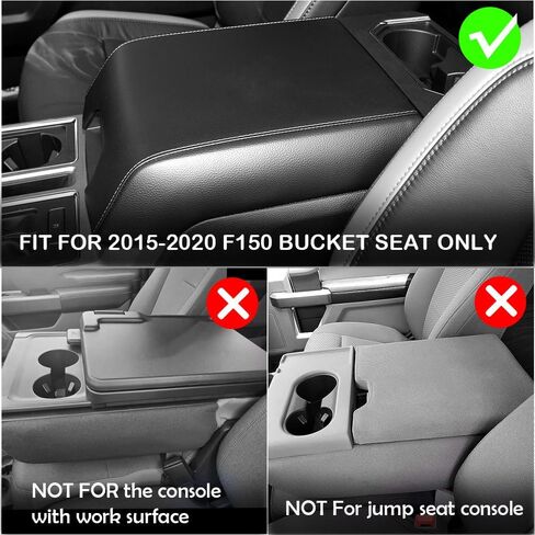 غطاء وحدة التحكم المركزية لسيارة Ford F150 2015-2020 & F250 F350 F450 2017-2022 غطاء مسند ذراع وحدة التحكم لسيارة Ford Expedition 2018-2024 واقي مسند الذراع (أسود مع غرز سوداء، 2015-2020) in Kuwait