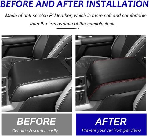 غطاء وحدة التحكم المركزية لسيارة Ford F150 2015-2020 & F250 F350 F450 2017-2022 غطاء مسند ذراع وحدة التحكم لسيارة Ford Expedition 2018-2024 واقي مسند الذراع (أسود مع غرز سوداء، 2015-2020) in Kuwait