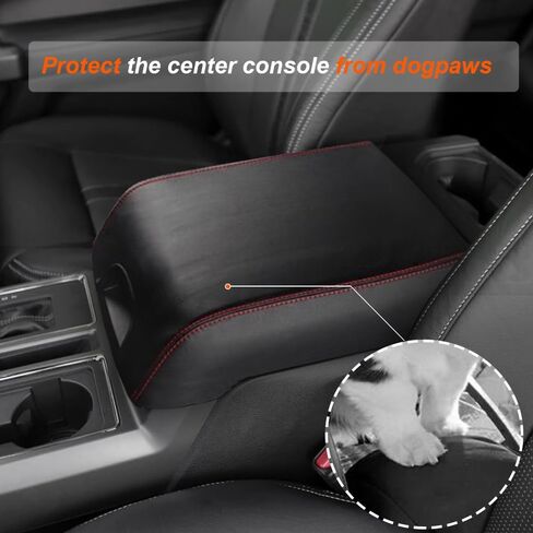غطاء وحدة التحكم المركزية لسيارة Ford F150 2015-2020 & F250 F350 F450 2017-2022 غطاء مسند ذراع وحدة التحكم لسيارة Ford Expedition 2018-2024 واقي مسند الذراع (أسود مع غرز سوداء، 2015-2020) in Kuwait