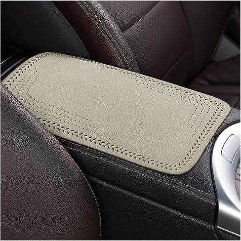 Car Armrest Storage Box Pad, Suede Auto Center Console Cover, Skin-Friendly Washable Cotton Cloth, Waterproof Automotive Armrest Protector, Universal for Most Vehicles (Beige) in Saudi Arabia