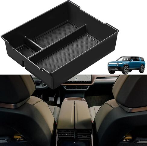 صينية تنظيم وحدة التحكم المركزية السفلية Rivian R1T R1S بسعة كبيرة، صندوق تخزين مسند ذراع ملحقات السيارة، صينية تخزين للسيارات المتوافقة مع Rivian R1T R1S 2022 2023 2024 in Saudi Arabia