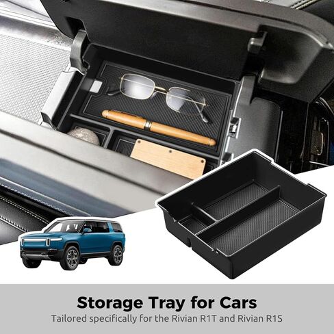 صينية تنظيم وحدة التحكم المركزية السفلية Rivian R1T R1S بسعة كبيرة، صندوق تخزين مسند ذراع ملحقات السيارة، صينية تخزين للسيارات المتوافقة مع Rivian R1T R1S 2022 2023 2024 in Saudi Arabia