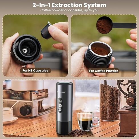 ماكينة اسبريسو مايستري هاوس بقدرة 150 وات مع تسخين ذاتي سريع لمدة 2-3 دقائق، ماكينة صنع قهوة اسبريسو محمولة للسفر مع كوب شاي صغير أيضًا حامل لكبسولة NS والقهوة المطحونة للتخييم في السيارة والمركبات الترفيهية والمشي لمسافات طويلة in Kuwait