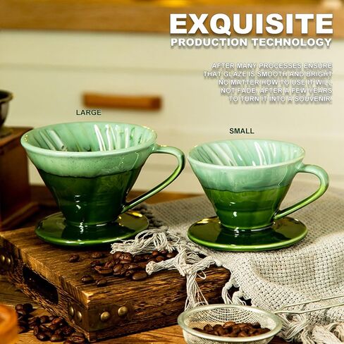 Ceramic Pour Over Coffee Dripper 01 Ceramic Coffee Maker with 1 Hole,Hand Drip Cone Coffee Filter,Easy Brewing,for 1-2 People (Green) in Kuwait