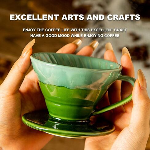 Ceramic Pour Over Coffee Dripper 01 Ceramic Coffee Maker with 1 Hole,Hand Drip Cone Coffee Filter,Easy Brewing,for 1-2 People (Green) in Kuwait