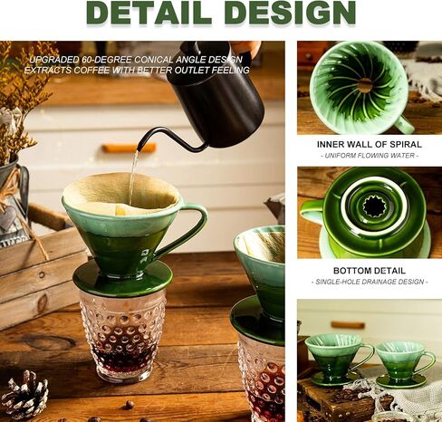 Ceramic Pour Over Coffee Dripper 01 Ceramic Coffee Maker with 1 Hole,Hand Drip Cone Coffee Filter,Easy Brewing,for 1-2 People (Green) in Kuwait
