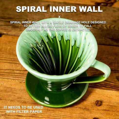 Ceramic Pour Over Coffee Dripper 01 Ceramic Coffee Maker with 1 Hole,Hand Drip Cone Coffee Filter,Easy Brewing,for 1-2 People (Green) in Kuwait