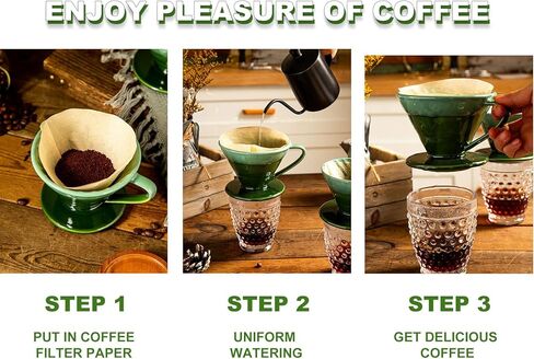 Ceramic Pour Over Coffee Dripper 01 Ceramic Coffee Maker with 1 Hole,Hand Drip Cone Coffee Filter,Easy Brewing,for 1-2 People (Green) in Kuwait
