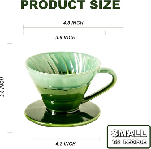 Ceramic Pour Over Coffee Dripper 01 Ceramic Coffee Maker with 1 Hole,Hand Drip Cone Coffee Filter,Easy Brewing,for 1-2 People (Green) in Kuwait