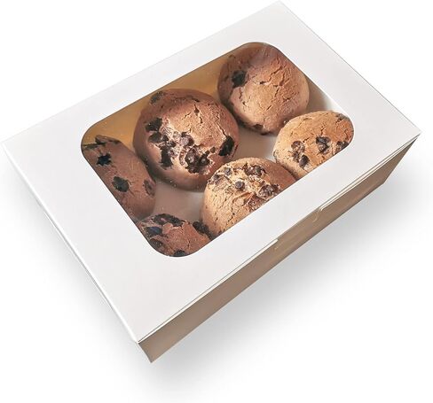 25 قطعة من صناديق البسكويت مقاس 9 × 6 × 3 بوصة، صناديق مخبوزات بيضاء مع صناديق هدايا للنافذة، صناديق هدايا للفراولة المغطاة بالشوكولاتة والكعك والحلويات والحلويات والدونات والمعجنات (9 بوصة) in Kuwait