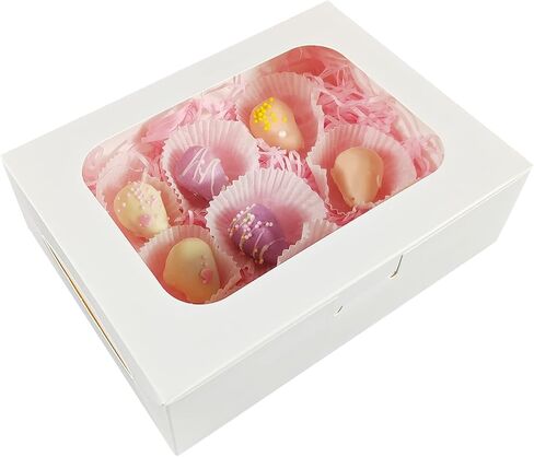 25pcs 9x6x3 Inch Cookie Boxes White Bakery Boxes with Window Treat Boxes Gift Boxes for Chocolate Covered Strawberries, Muffins, Desserts, Candies,Donuts,and Pastries(9 Inch) in Saudi Arabia