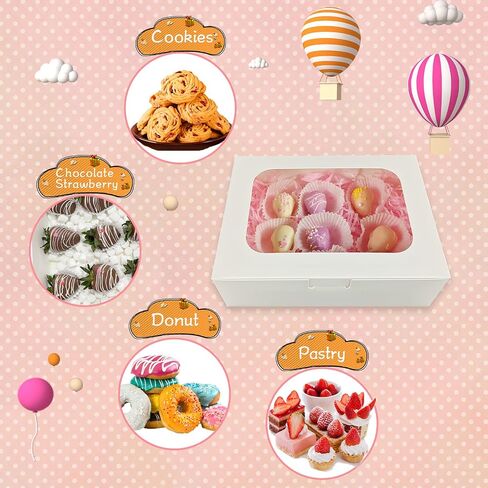 25pcs 9x6x3 Inch Cookie Boxes White Bakery Boxes with Window Treat Boxes Gift Boxes for Chocolate Covered Strawberries, Muffins, Desserts, Candies,Donuts,and Pastries(9 Inch) in Saudi Arabia
