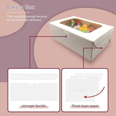 25 قطعة من صناديق البسكويت مقاس 9 × 6 × 3 بوصة، صناديق مخبوزات بيضاء مع صناديق هدايا للنافذة، صناديق هدايا للفراولة المغطاة بالشوكولاتة والكعك والحلويات والحلويات والدونات والمعجنات (9 بوصة) in Kuwait