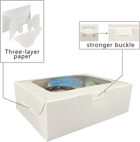 25pcs 9x6x3 Inch Cookie Boxes White Bakery Boxes with Window Treat Boxes Gift Boxes for Chocolate Covered Strawberries, Muffins, Desserts, Candies,Donuts,and Pastries(9 Inch) in Saudi Arabia