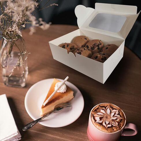 25 قطعة من صناديق البسكويت مقاس 9 × 6 × 3 بوصة، صناديق مخبوزات بيضاء مع صناديق هدايا للنافذة، صناديق هدايا للفراولة المغطاة بالشوكولاتة والكعك والحلويات والحلويات والدونات والمعجنات (9 بوصة) in Kuwait