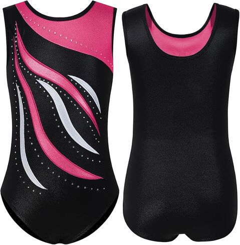 Striped Gymnastics Leotards for Girls Sparkle Ballet Dance Gymnastics Athletic Leotards with Shorts & Hairband in Saudi Arabia