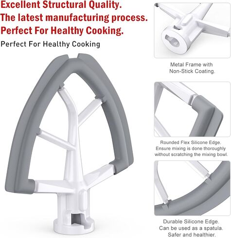 4.5-5 Quart Tilt-Head Flat Beater, for KitchenAid Stand Mixer, Kitchen Aid Paddle Accessories Both-Sides Silicone Edge Bowl Scraper, Mixer Attachments, White. in Saudi Arabia