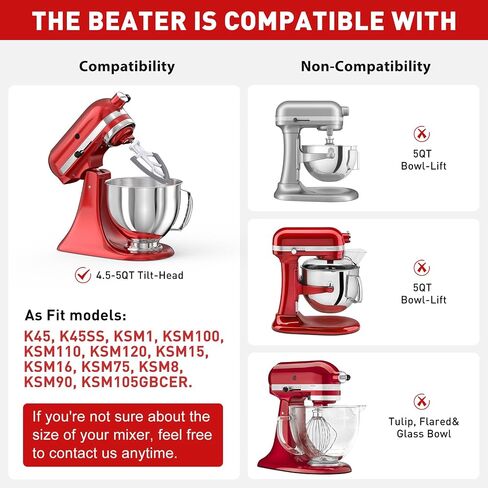 4.5-5 Quart Tilt-Head Flat Beater, for KitchenAid Stand Mixer, Kitchen Aid Paddle Accessories Both-Sides Silicone Edge Bowl Scraper, Mixer Attachments, White. in Saudi Arabia