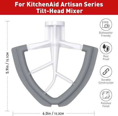 4.5-5 Quart Tilt-Head Flat Beater, for KitchenAid Stand Mixer, Kitchen Aid Paddle Accessories Both-Sides Silicone Edge Bowl Scraper, Mixer Attachments, White. in Saudi Arabia