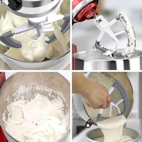 4.5-5 Quart Tilt-Head Flat Beater, for KitchenAid Stand Mixer, Kitchen Aid Paddle Accessories Both-Sides Silicone Edge Bowl Scraper, Mixer Attachments, White. in Saudi Arabia