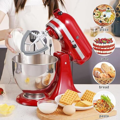 4.5-5 Quart Tilt-Head Flat Beater, for KitchenAid Stand Mixer, Kitchen Aid Paddle Accessories Both-Sides Silicone Edge Bowl Scraper, Mixer Attachments, White. in Saudi Arabia