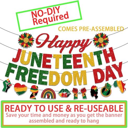 Juneteenth Decorations, NO-DIY Juneteenth Party Supplies Includes Juneteenth Banner and Juneteenth Party Decorations Hanging Swirls, Freedom Day Juneteenth Banner Decorations for Juneteenth Party in Saudi Arabia