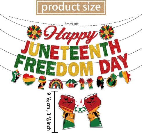 Juneteenth Decorations, NO-DIY Juneteenth Party Supplies Includes Juneteenth Banner and Juneteenth Party Decorations Hanging Swirls, Freedom Day Juneteenth Banner Decorations for Juneteenth Party in Saudi Arabia