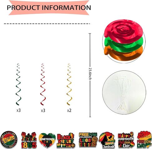 Juneteenth Decorations, NO-DIY Juneteenth Party Supplies Includes Juneteenth Banner and Juneteenth Party Decorations Hanging Swirls, Freedom Day Juneteenth Banner Decorations for Juneteenth Party in Saudi Arabia