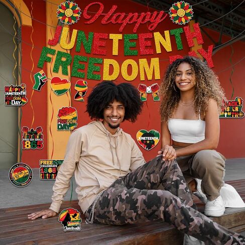 Juneteenth Decorations, NO-DIY Juneteenth Party Supplies Includes Juneteenth Banner and Juneteenth Party Decorations Hanging Swirls, Freedom Day Juneteenth Banner Decorations for Juneteenth Party in Saudi Arabia