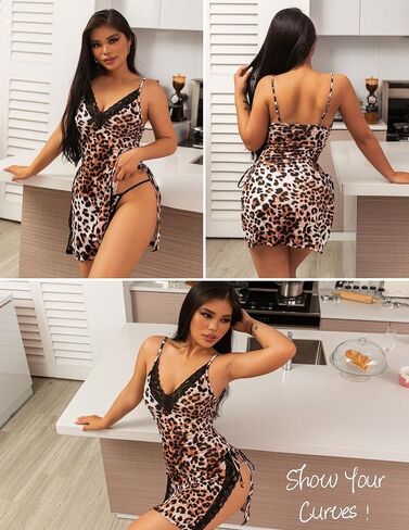 Avidlove Women's Lingerie Sexy Nightgown Sleepwear Lace Chemise Side Slit Nightie with Thong in Saudi Arabia