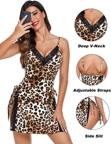 Avidlove Women's Lingerie Sexy Nightgown Sleepwear Lace Chemise Side Slit Nightie with Thong in Saudi Arabia