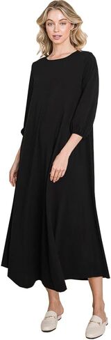 Casual 3/4 Sleeve Loose Oversized T-Shirt Knit Lounge Maxi Dress - Made in USA in Saudi Arabia