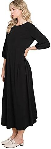 Casual 3/4 Sleeve Loose Oversized T-Shirt Knit Lounge Maxi Dress - Made in USA in Saudi Arabia