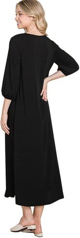 Casual 3/4 Sleeve Loose Oversized T-Shirt Knit Lounge Maxi Dress - Made in USA in Saudi Arabia
