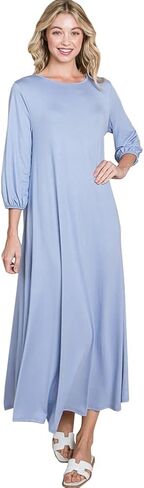 Casual 3/4 Sleeve Loose Oversized T-Shirt Knit Lounge Maxi Dress - Made in USA in Saudi Arabia
