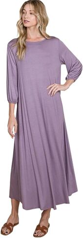 Casual 3/4 Sleeve Loose Oversized T-Shirt Knit Lounge Maxi Dress - Made in USA in Saudi Arabia
